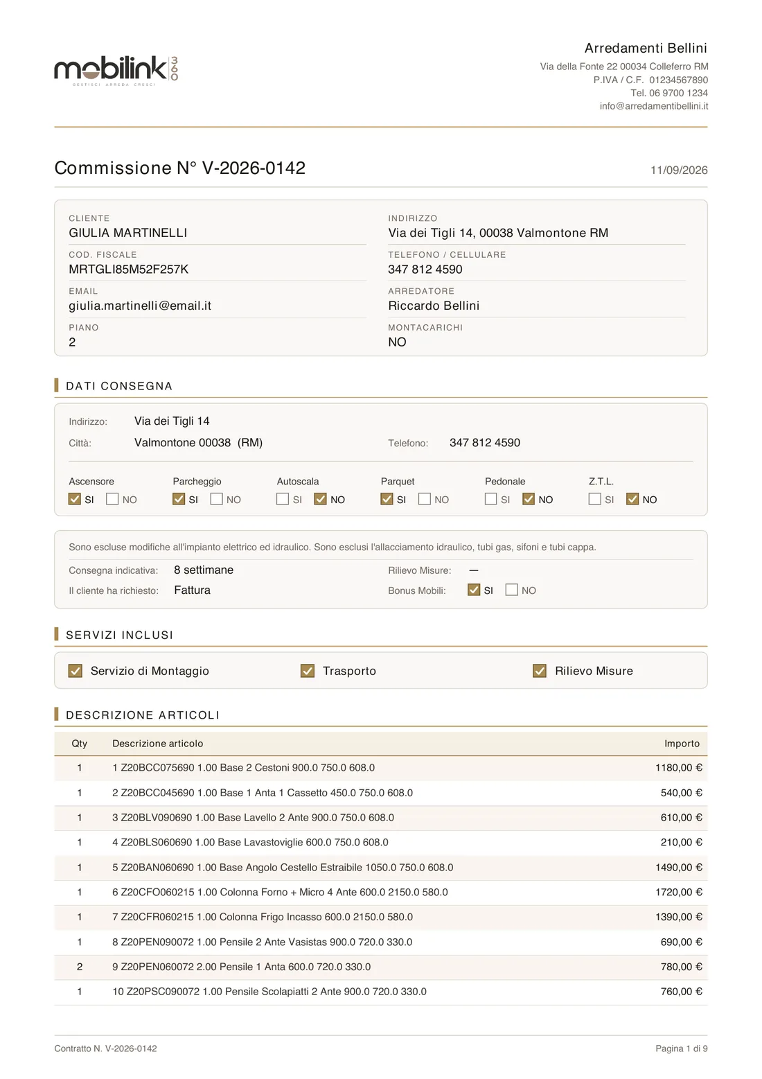 Prima pagina del contratto di vendita